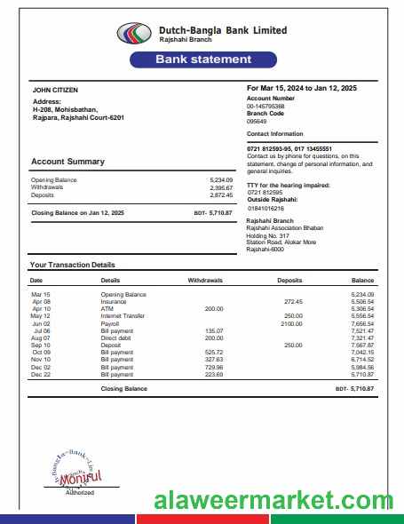 Germany Dutch bank statement 3 – 6 months Word and PDF example